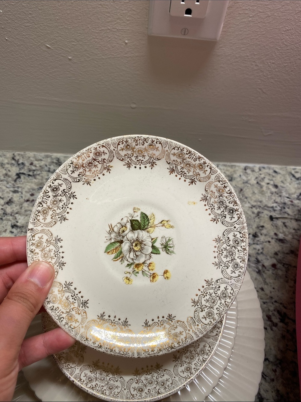 Vintage Floral Decorative Saucer in White and Gold